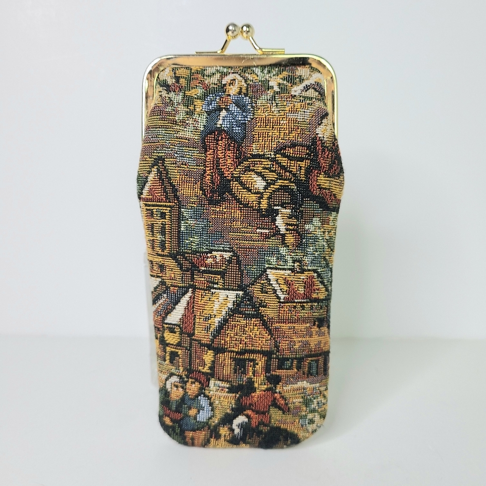 Gobelins Art Tapestry Kiss Lock Soft Eyeglass Sunglass Vintage Case - Picture 2 of 7